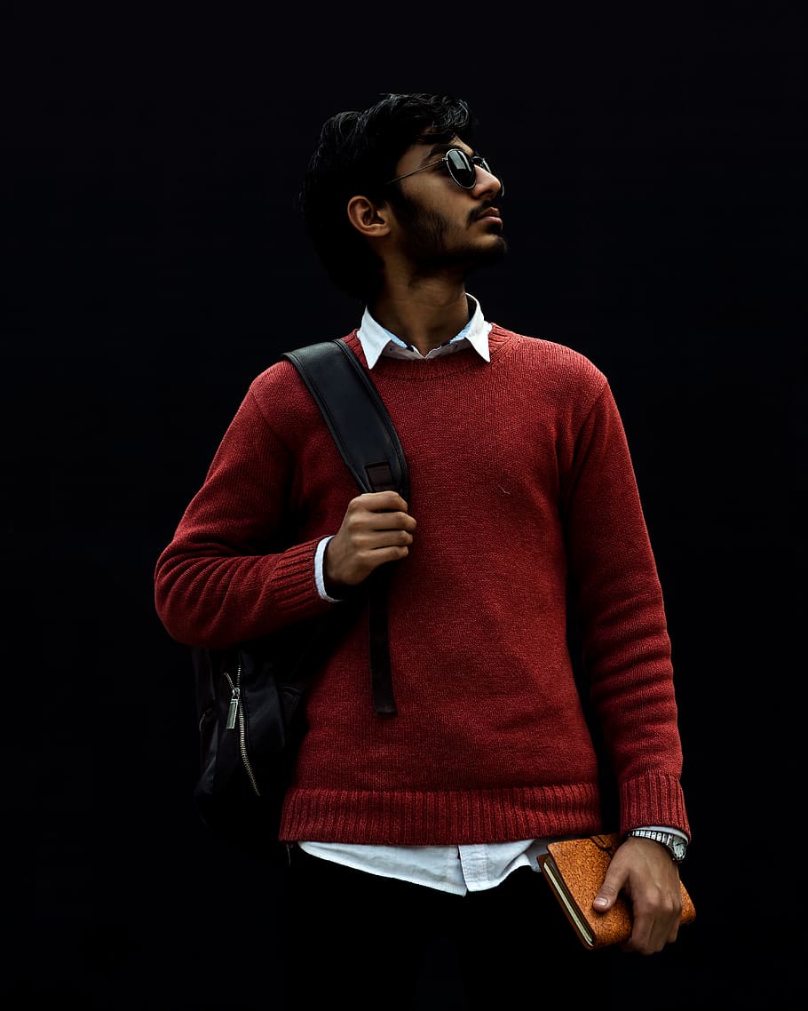 man looking upwrad, young men, young adult, one person, black background HD wallpaper