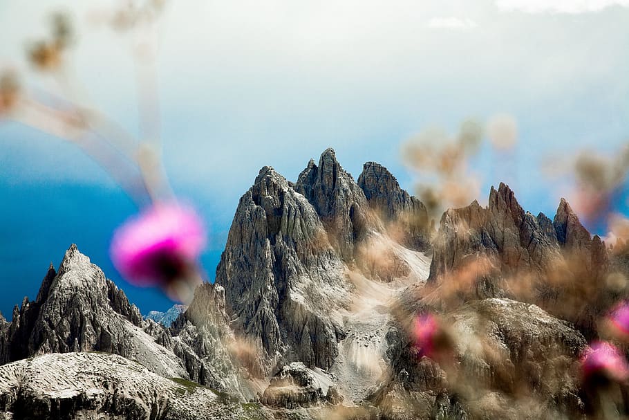 high-angle photography mountains, alp, dolomite, peak, landscape, HD wallpaper