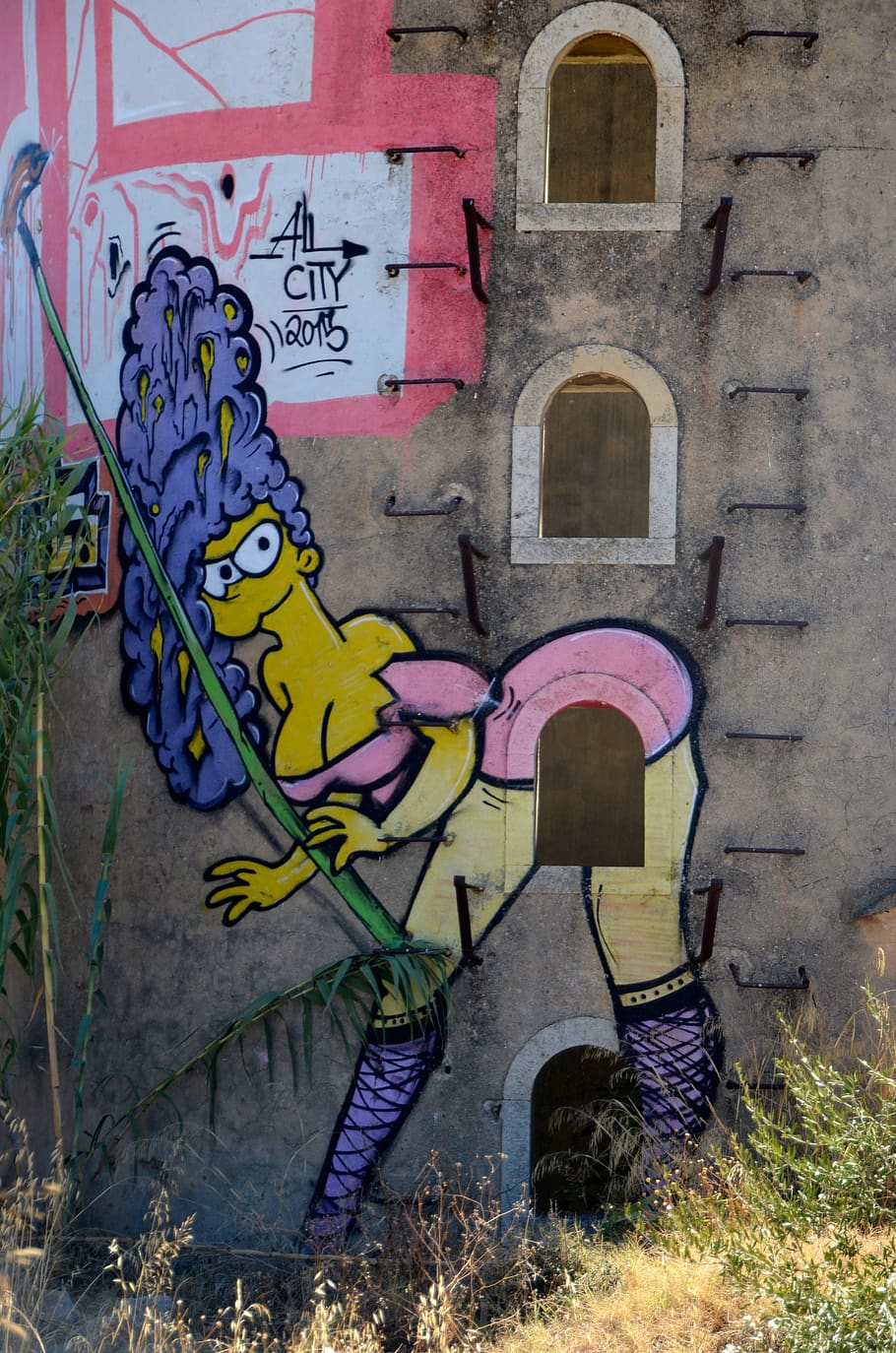graffiti, simpsons, marge, provocative, built structure, architecture HD wallpaper