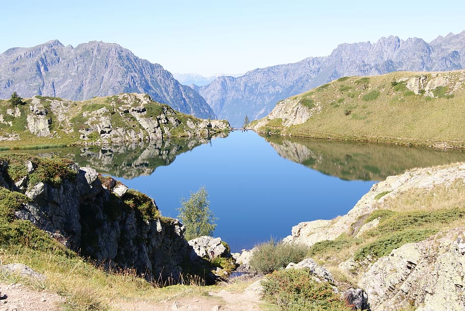 lake, mountain, landscape, water, sky, beauty in nature, tranquility HD wallpaper