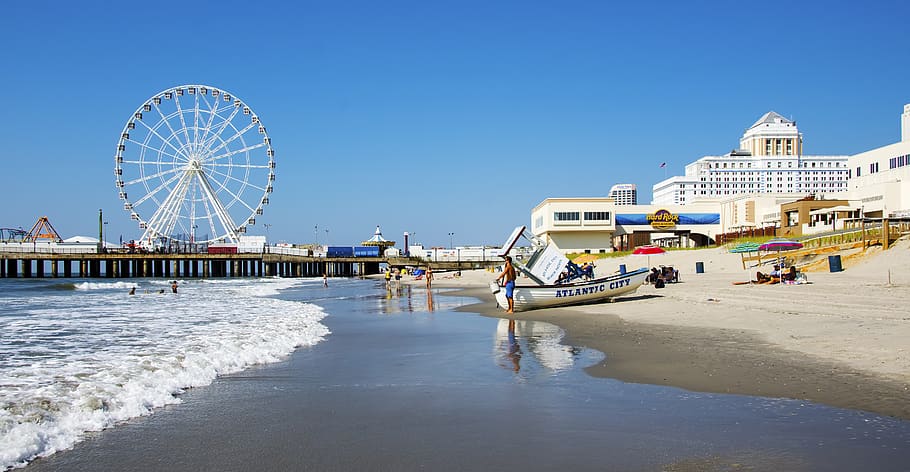 atlantic city, beach, ocean, waves, water, pier, travel, boardwalk HD wallpaper