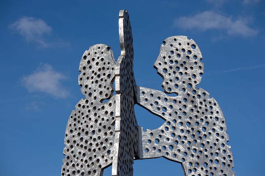 berlin, molecule men, spree, sculpture, artwork, treptow, city HD wallpaper