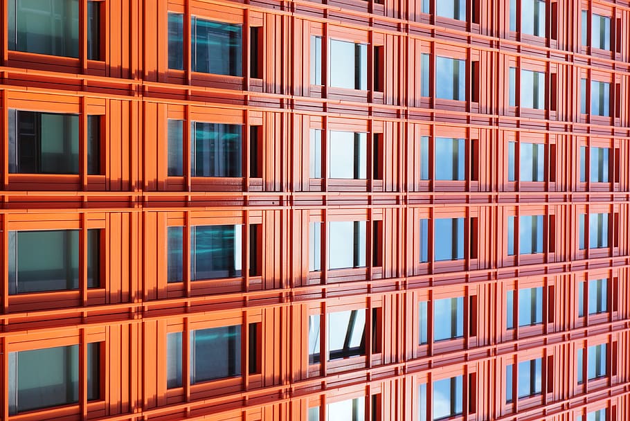 brown concrete building, office building, window, home decor HD wallpaper