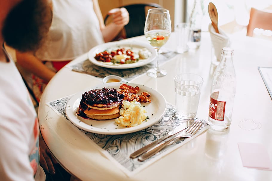 Photo of People Eating Breakfast, bacon, blueberry, blur, commerce HD wallpaper
