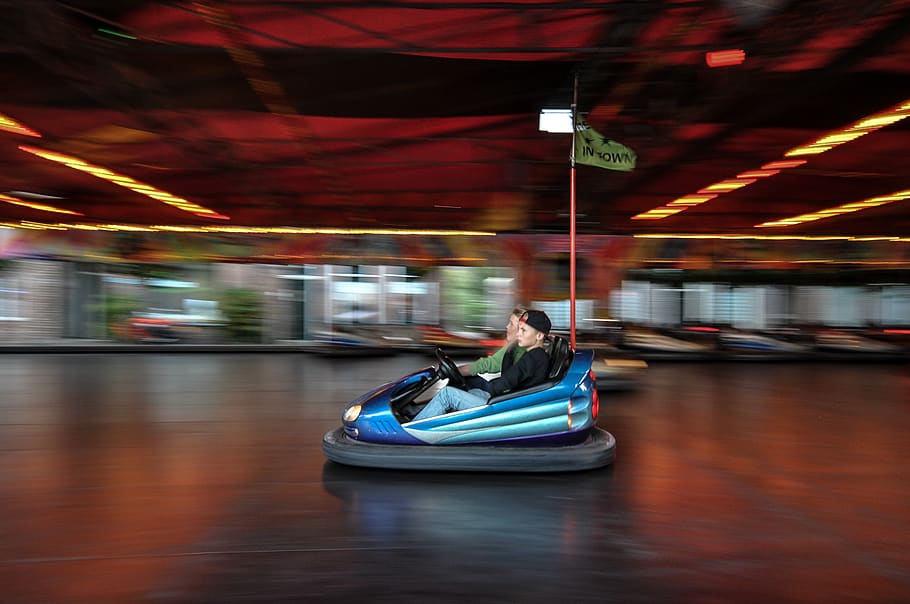 Time-lapse Photo of Two Persons Riding Bump Cap, bumper car, fair HD wallpaper