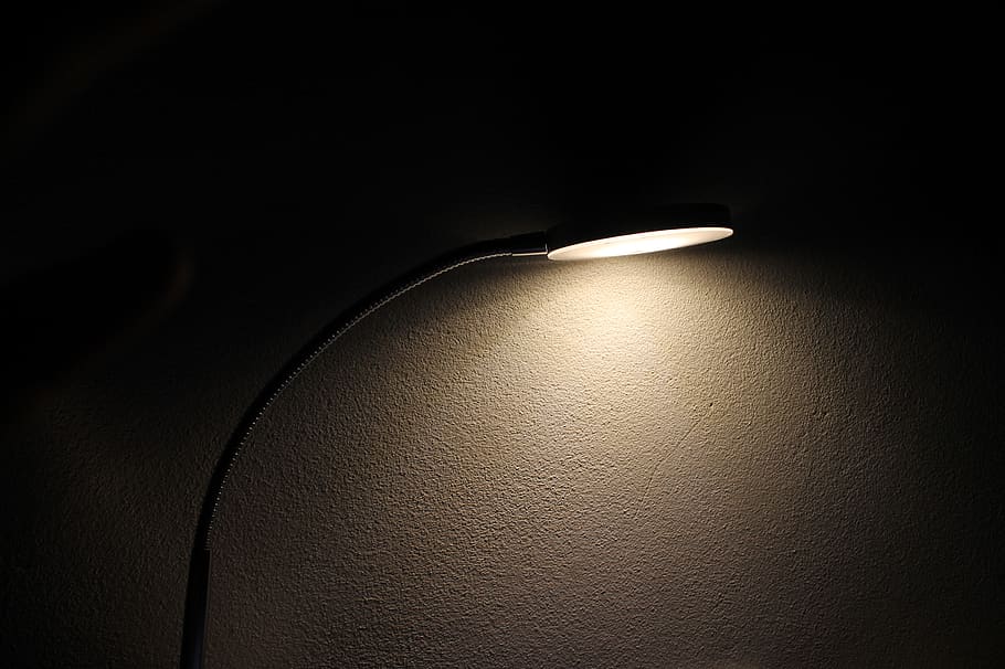 Turned on Desk Lamp, dark, gold, light, shadow, illuminated, no people, HD wallpaper
