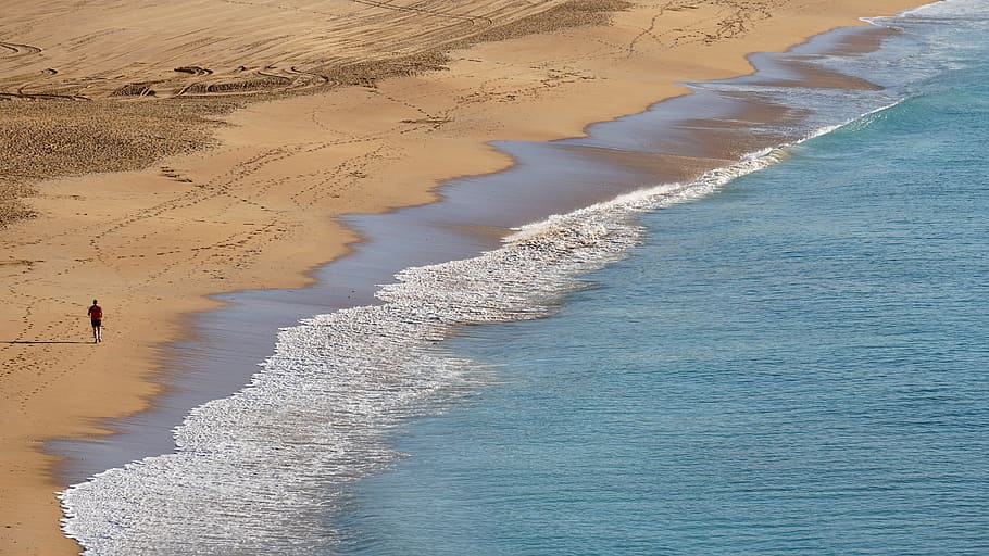 beach, sea, sand, run, jog, water, vacations, travel, fitness HD wallpaper