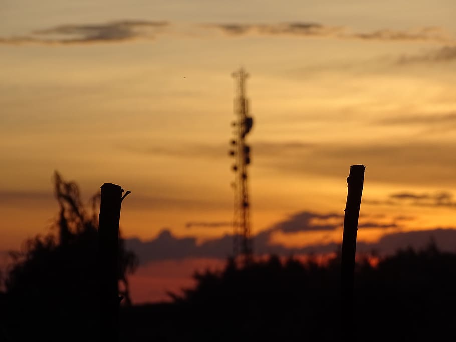 silhouette photography of stick near electric tower, outdoors, HD wallpaper