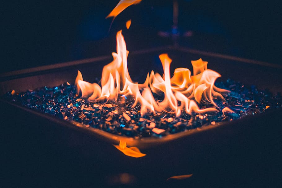 selective focus photography of fire, flame, bonfire, glass, apparel