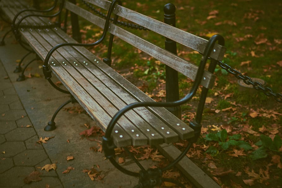 Bench Seats, chains, daylight, empty, environment, fence, garden HD wallpaper