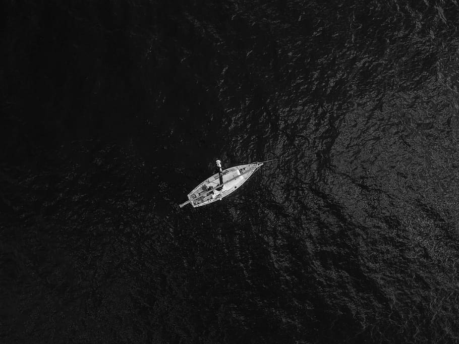 Aerial Photography Of Boat In The Middle Of Body Of Water, aerial shot