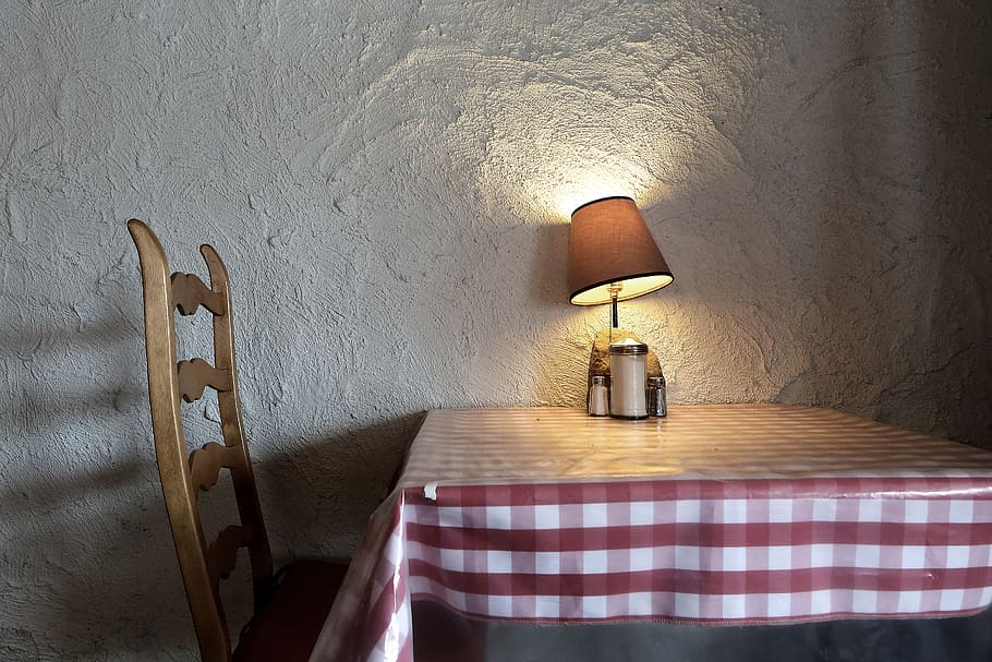 brown desk lamp turned on, wall - building feature, indoors, home interior HD wallpaper