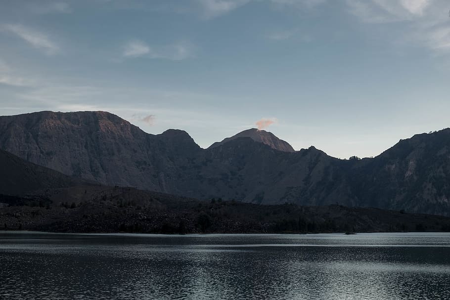 indonesia, mount rinjani, wallpaper, sky, nature, lake, lombok, HD wallpaper