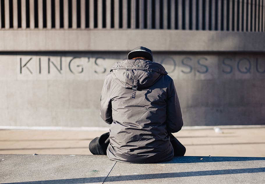 people, man, sad, sitting, alone, street, sunny, day, wall HD wallpaper