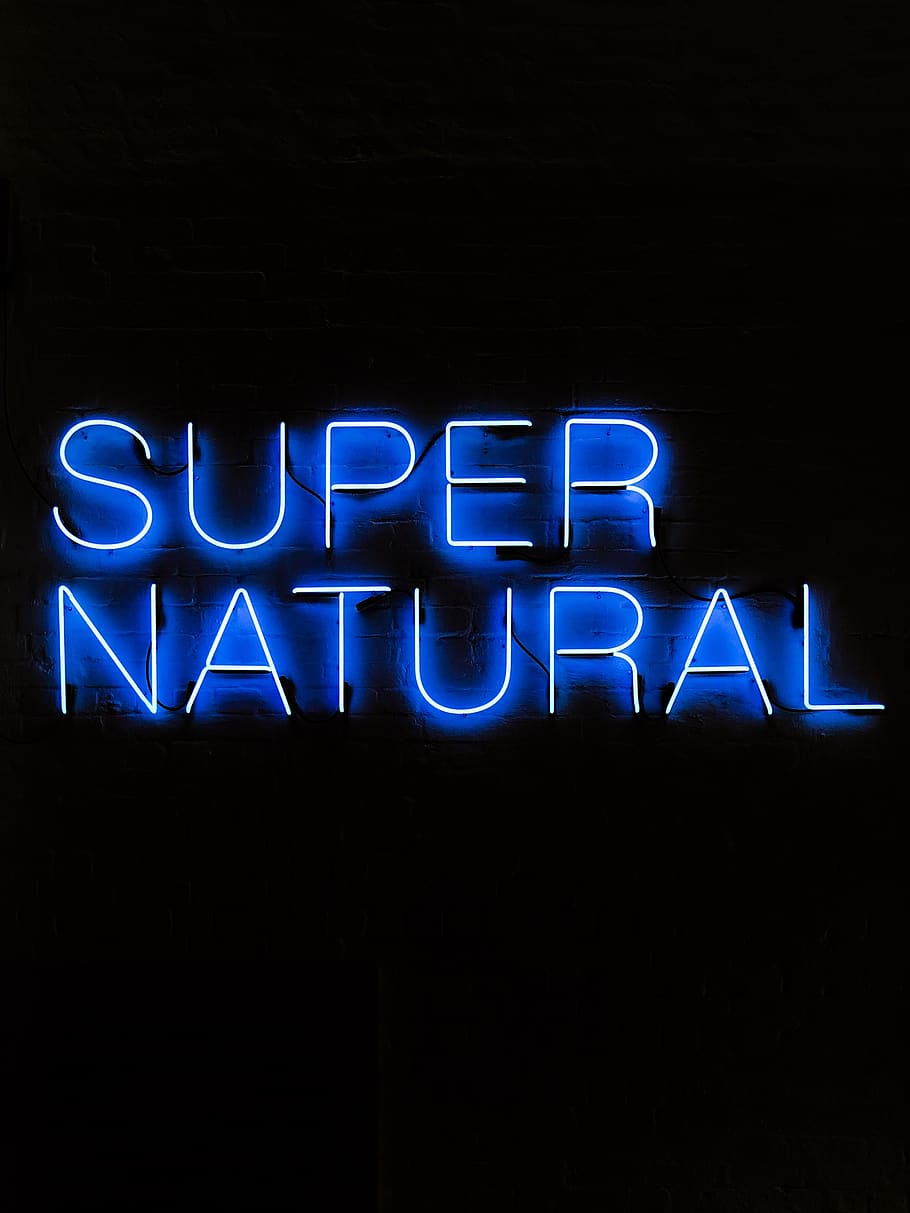 blue supernatural neon signage, illuminated, glowing, lighting equipment