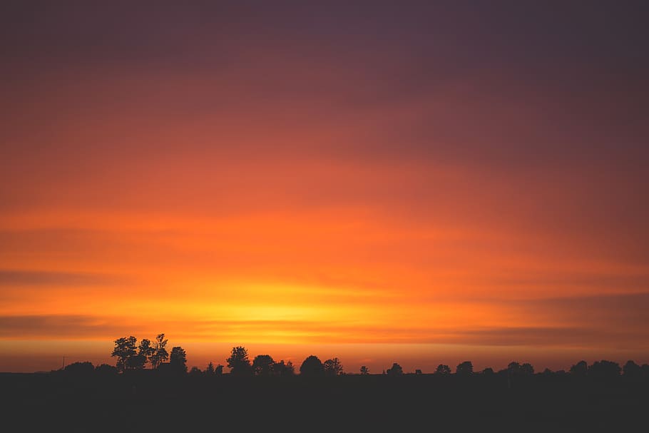 sunset, dusk, sky, horizon, silhouette, shadows, landscape HD wallpaper