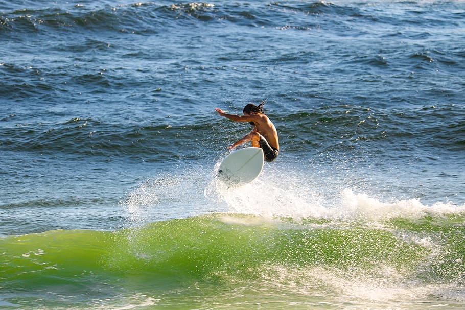 man surfing, motion, water, sea, wave, one person, leisure activity HD wallpaper