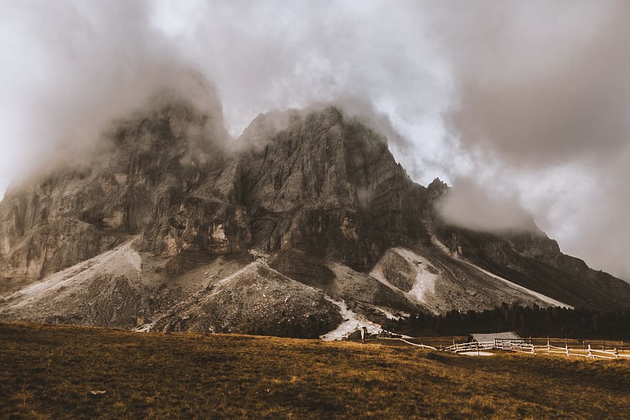 Gray House Under Gray and White Volcano's Foot, clouds, daylight HD wallpaper