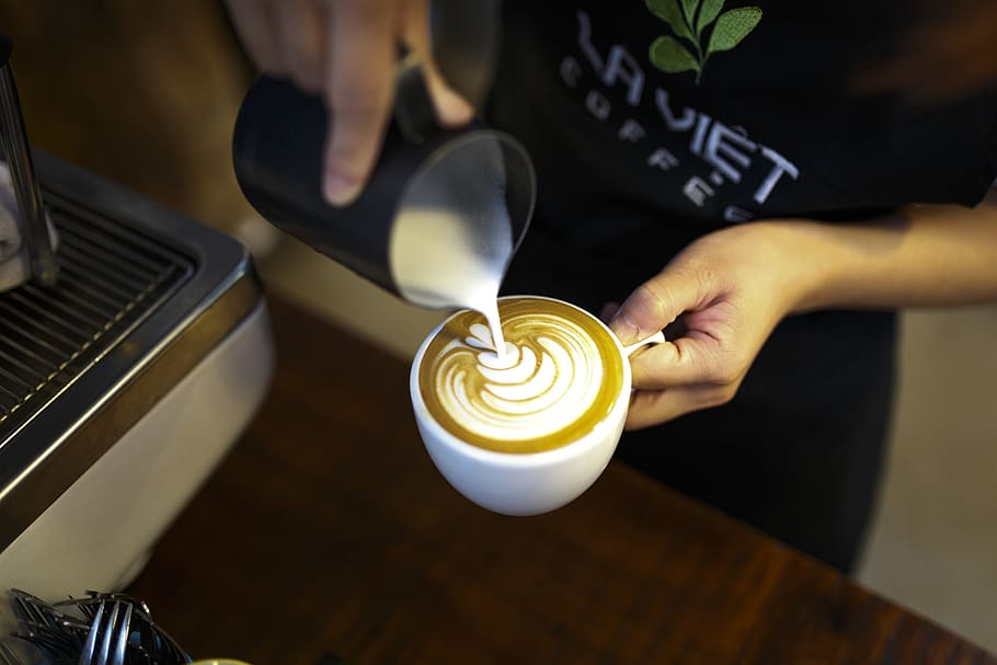 Person Making Cappuccino, barista, beverage, breakfast, caffeine HD wallpaper