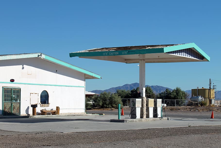 gas station, nevada, closed, out of business, retro, amargosa valley, HD wallpaper
