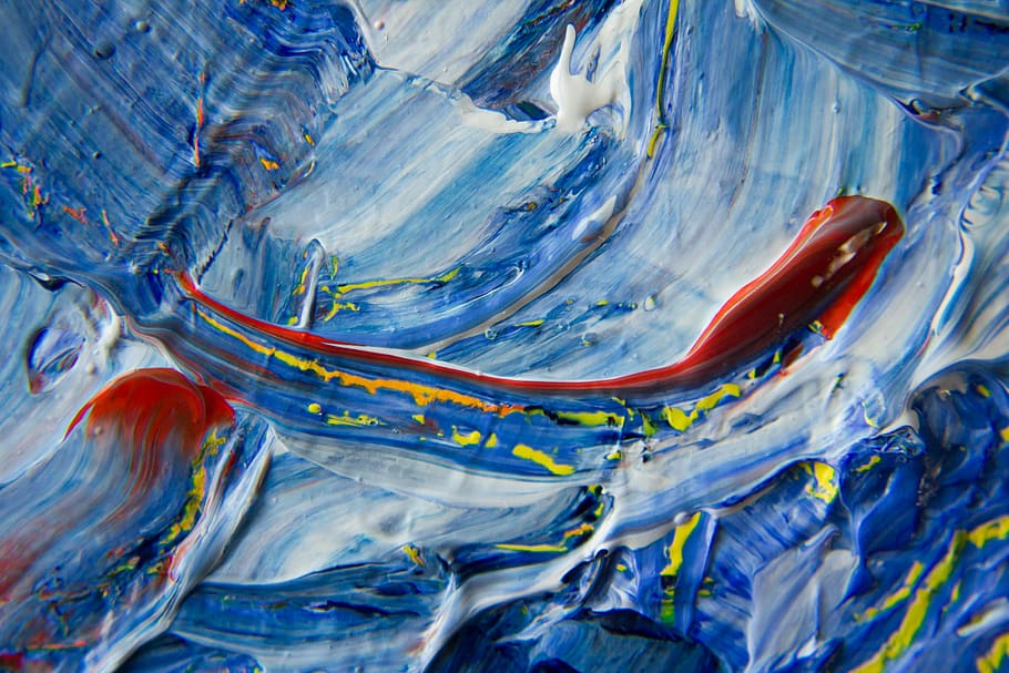 Blue, Yellow, and Red Abstract Painting, abstract expressionism, HD wallpaper