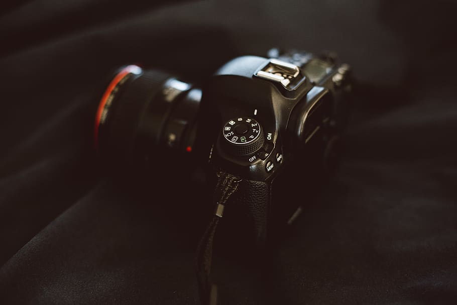 black DSLR camera, electronics, digital camera, camera lens, strap HD wallpaper