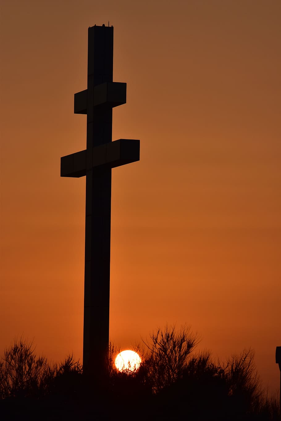 cross, sunset, twilight, sky, landscape, nature, beach, horizon HD wallpaper