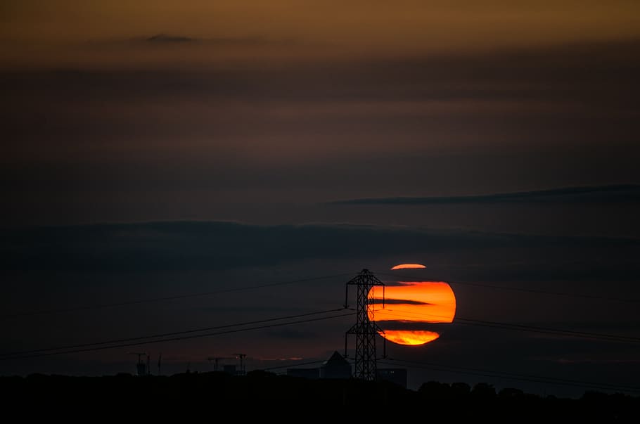 sun, sky, sunrise, clouds, landscape, dusk, orange, silhouette HD wallpaper