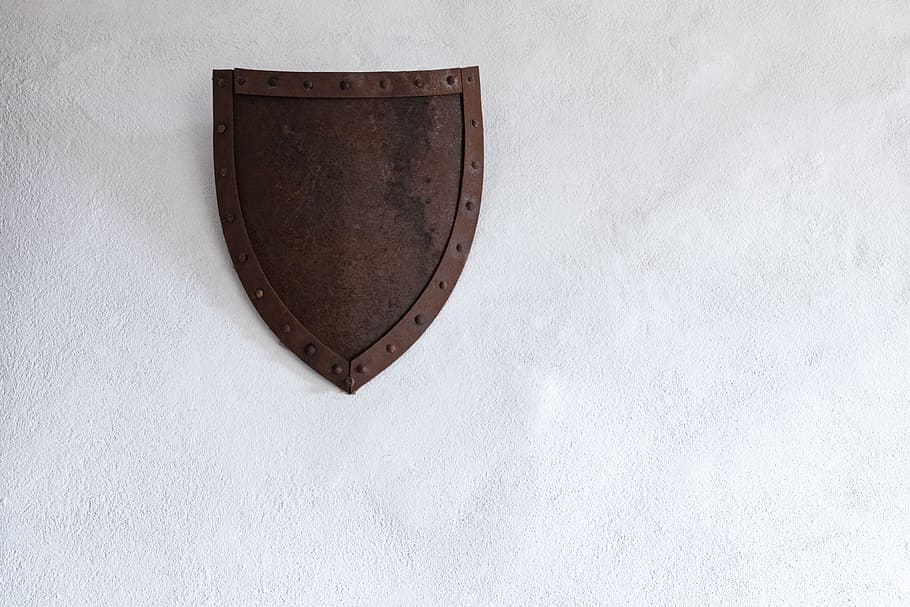 brown metal shield wall decor, white, interior design, minimal HD wallpaper