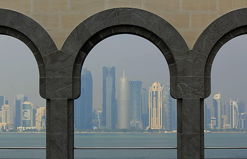 doha, city, skyline, architecture, built structure, building exterior HD wallpaper