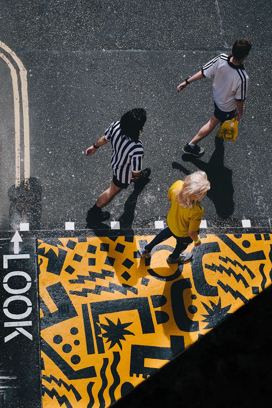 three people walking on road, person, standing, asphalt, street, HD wallpaper
