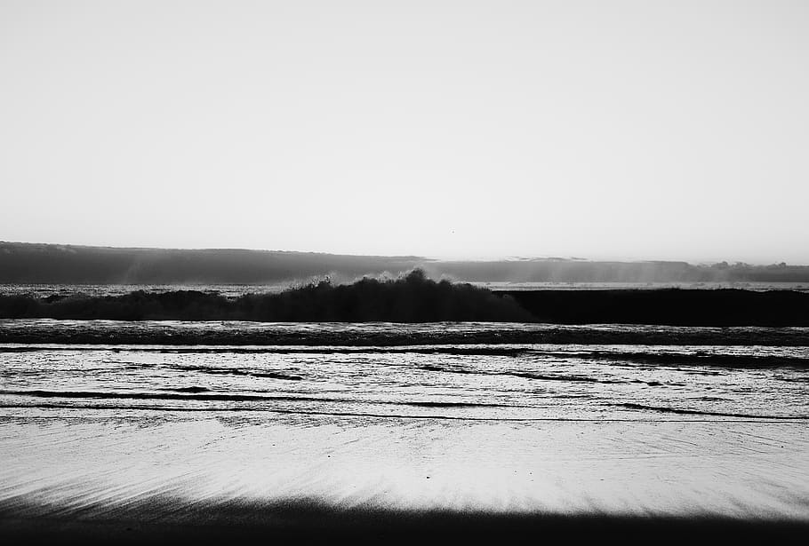 ocean, water, black, white, black and white, nature, waves HD wallpaper