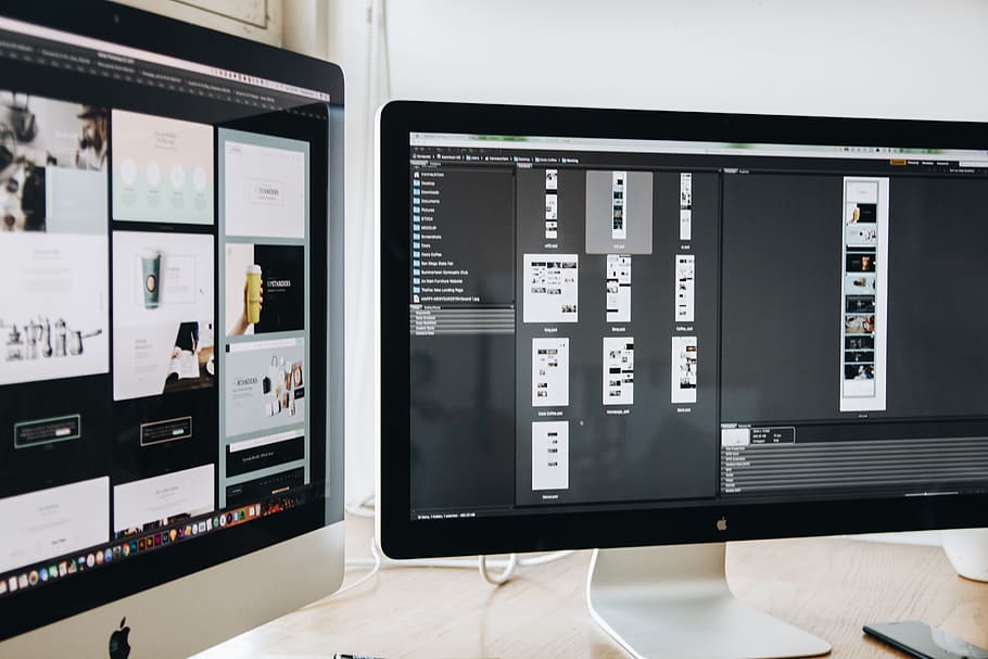 Apple Monitors, contemporary, desk, device, devices, electronics HD wallpaper