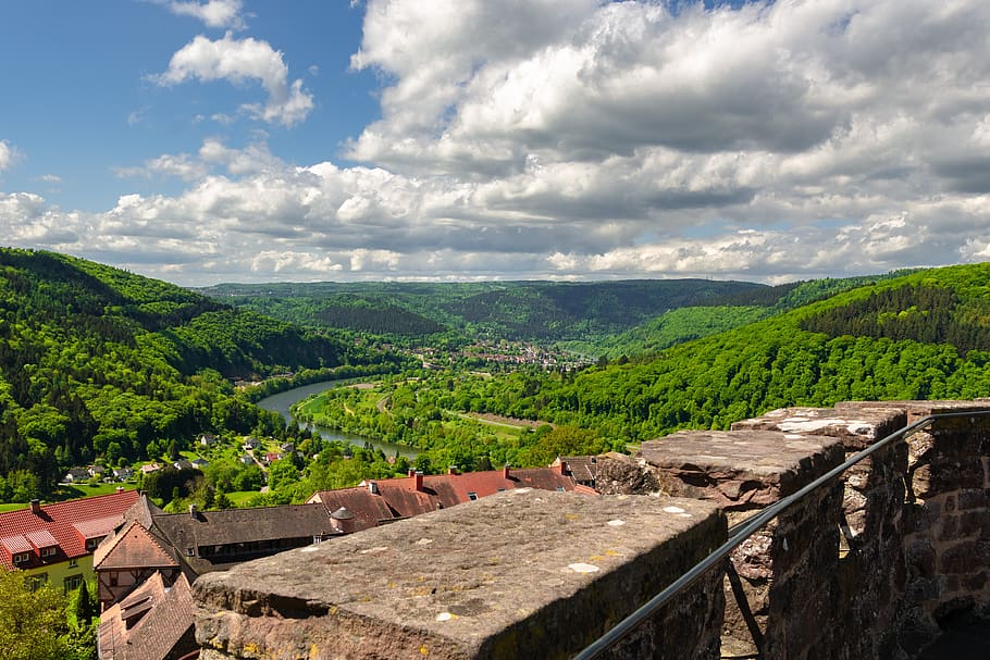 landscape, valley, clouds, river, neckar valley, cloud - sky HD wallpaper