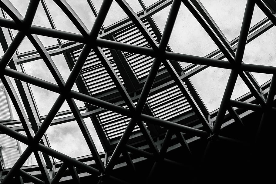 building interior, triangle, window, skylight, architecture, pattern HD wallpaper