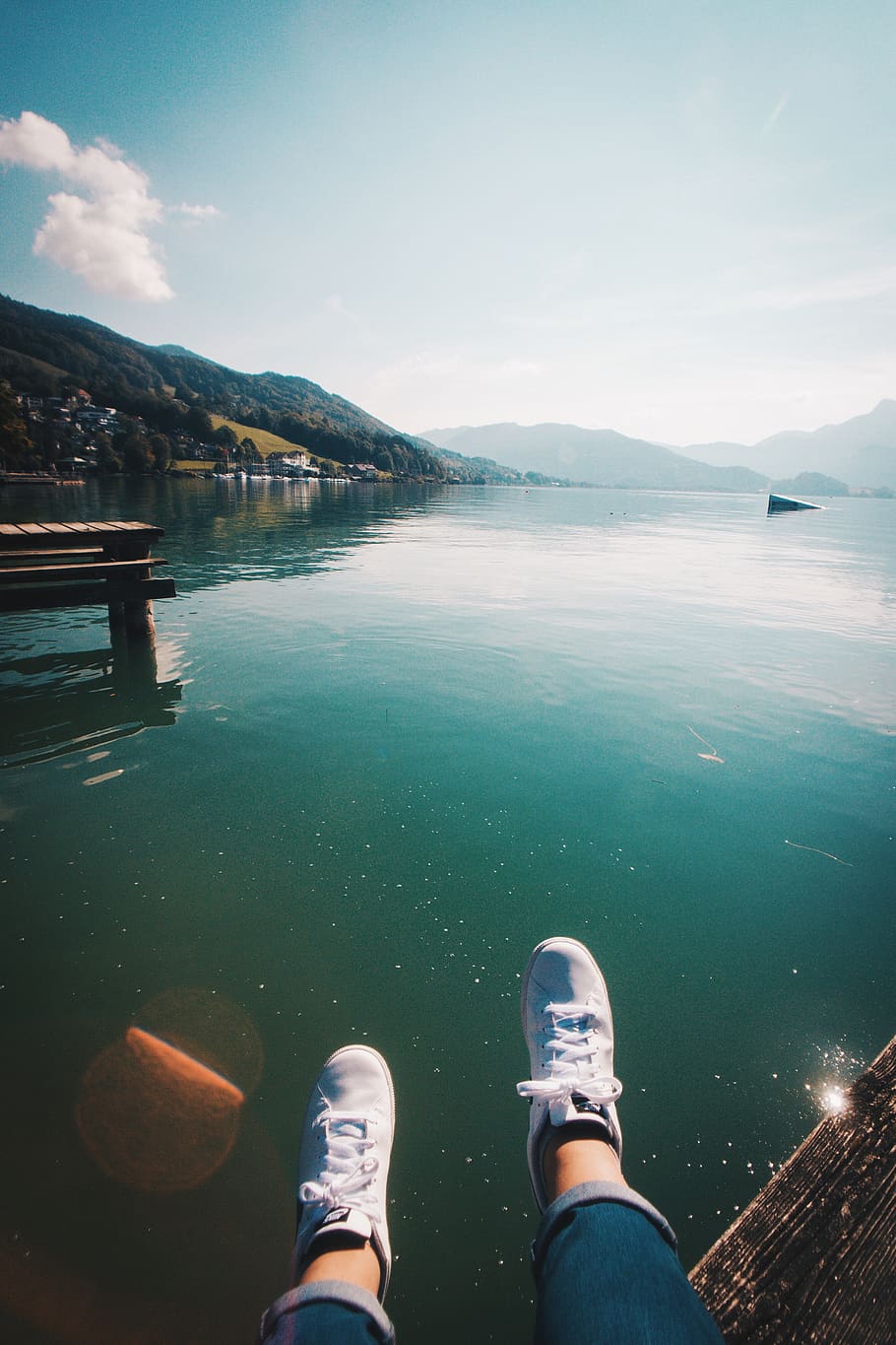 Person Sitting Near Body of Water, beach, clouds, daylight, dock HD wallpaper