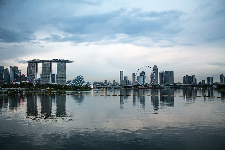 singapore, marina barrage, cityscape, skyline, skylight, skyscraper, HD wallpaper