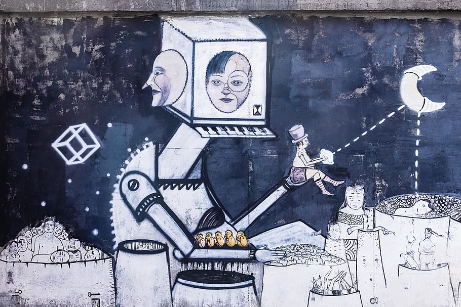 robot illustration wall decor, human representation, art and craft HD wallpaper