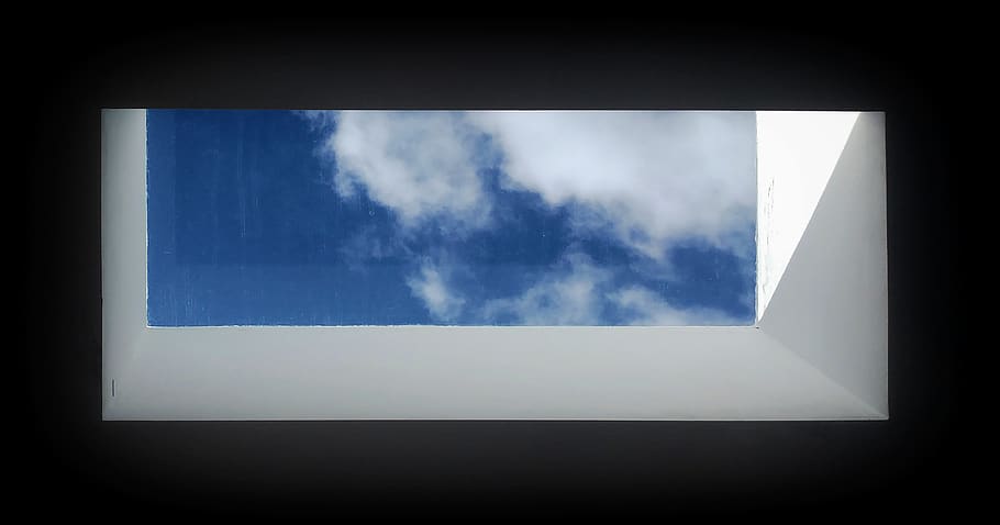 skylight, clouds, window, cloud - sky, blue, no people, nature HD wallpaper