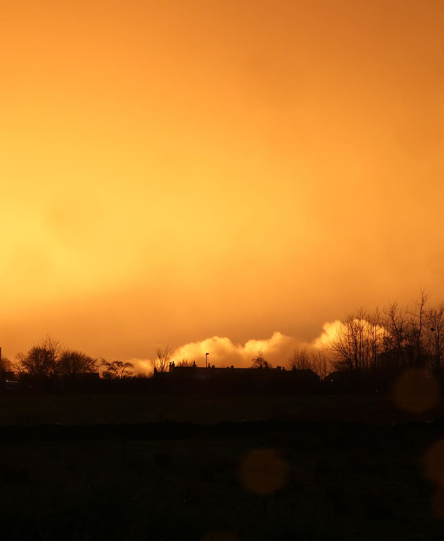 cloud, orange, sky, sunset, rain, shower, skyline, nature, tranquility HD wallpaper