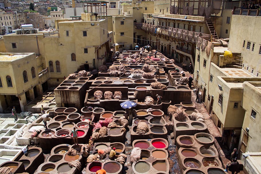 morocco, the tannery, skin, fez, color, skins, smelly, artisans, HD wallpaper