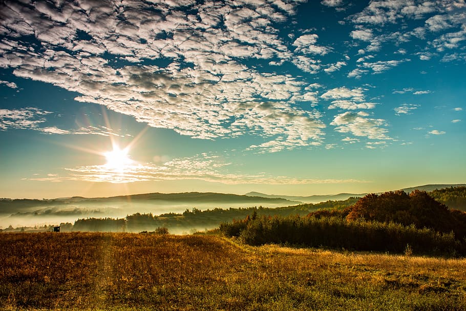 the sun, sky, clouds, landscape, nature, east, in the morning HD wallpaper