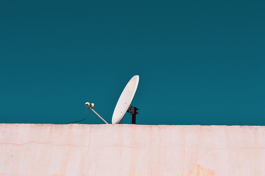 white parabolic antenna, blue, copy space, day, no people, communication HD wallpaper