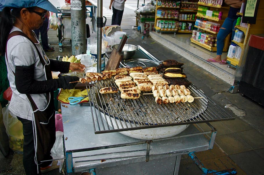thailand, bangkok, street food, banana grilled, thai street food