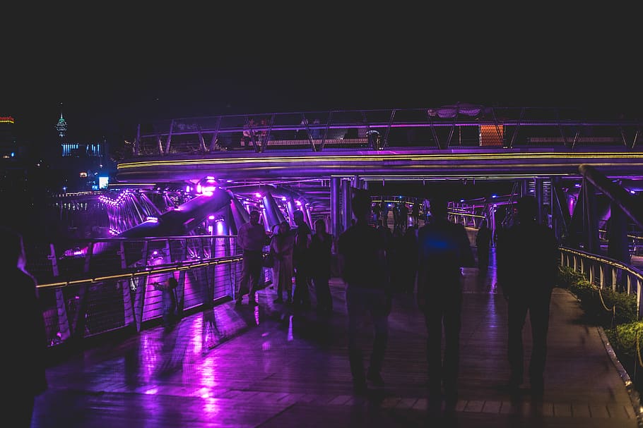 iran, tehran, tabiat bridge, group of people, illuminated, real people HD wallpaper