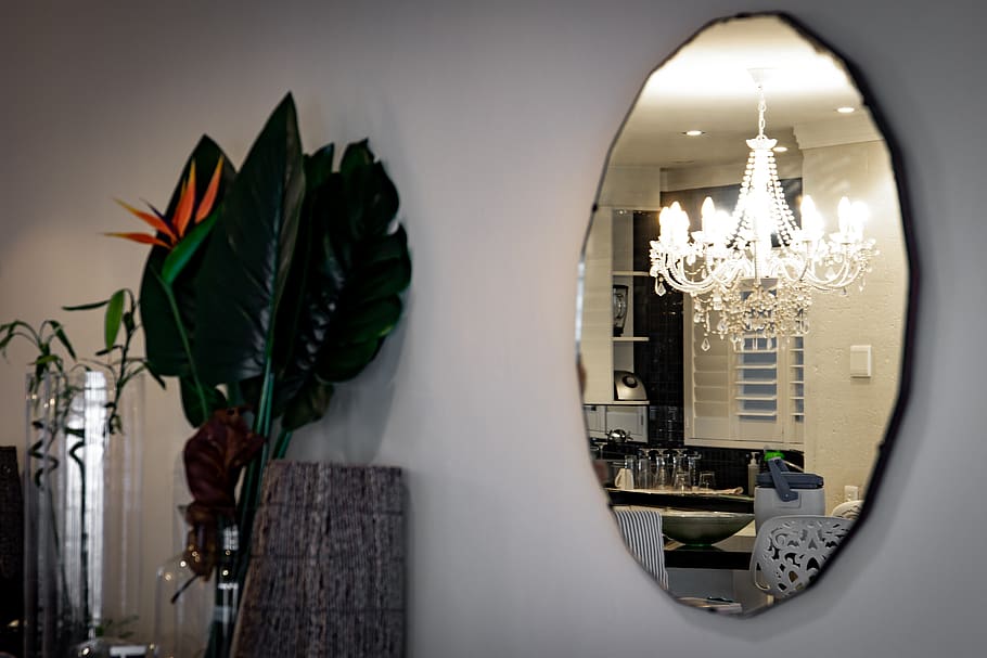 Oval Wall-mounted Mirror, architecture, chandelier, contemporary, HD wallpaper