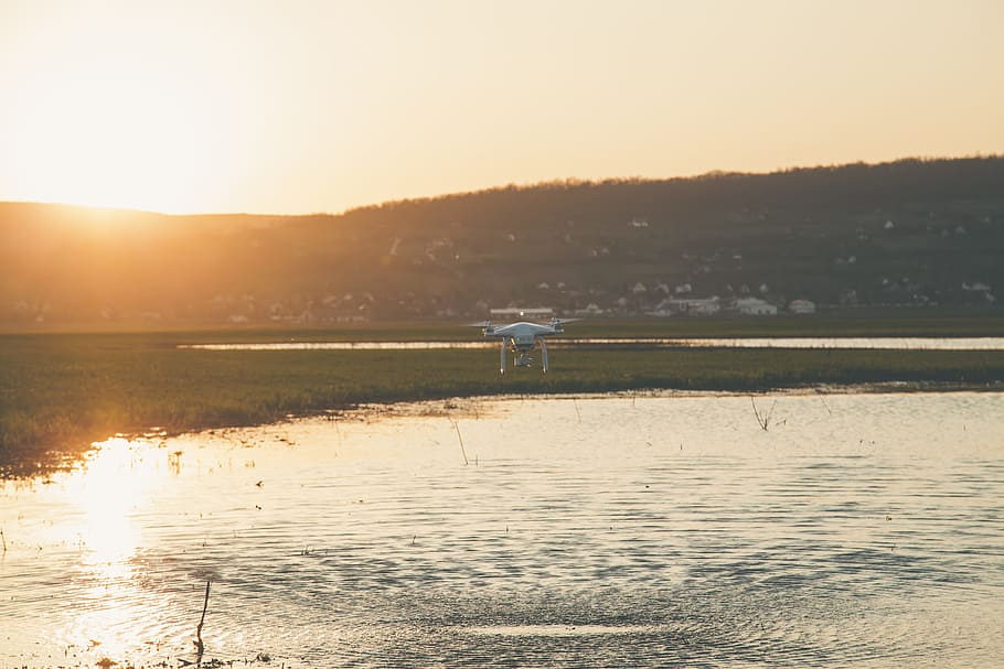 Photo of Drone Flying above the Lake, dawn, dusk, environment HD wallpaper