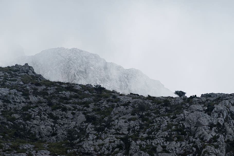 rock, mountain, snow, winter, adventure, mountain range, weather, HD wallpaper