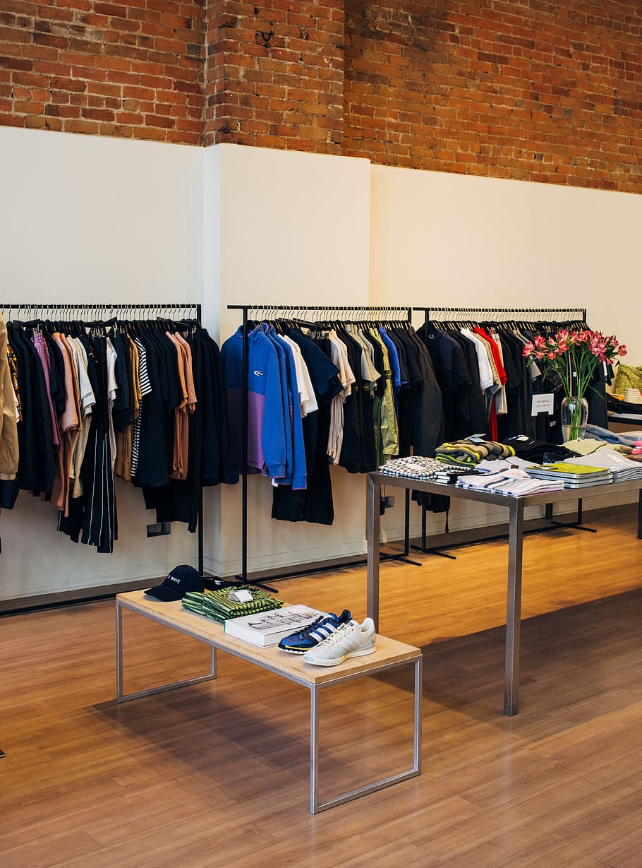 assorted-color clothes lot, clothing, apparel, furniture, shop, HD wallpaper