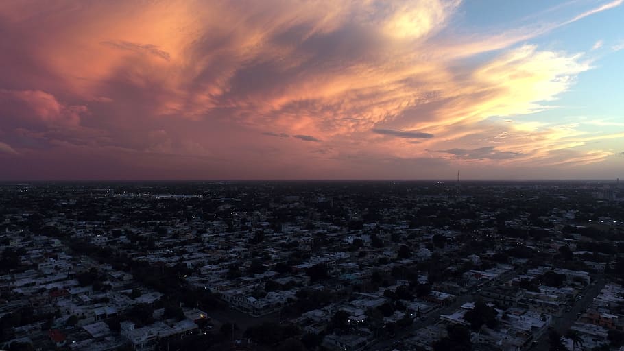 mexico, mérida, night, dawn, yellow, red, morning, sun, clouds HD wallpaper